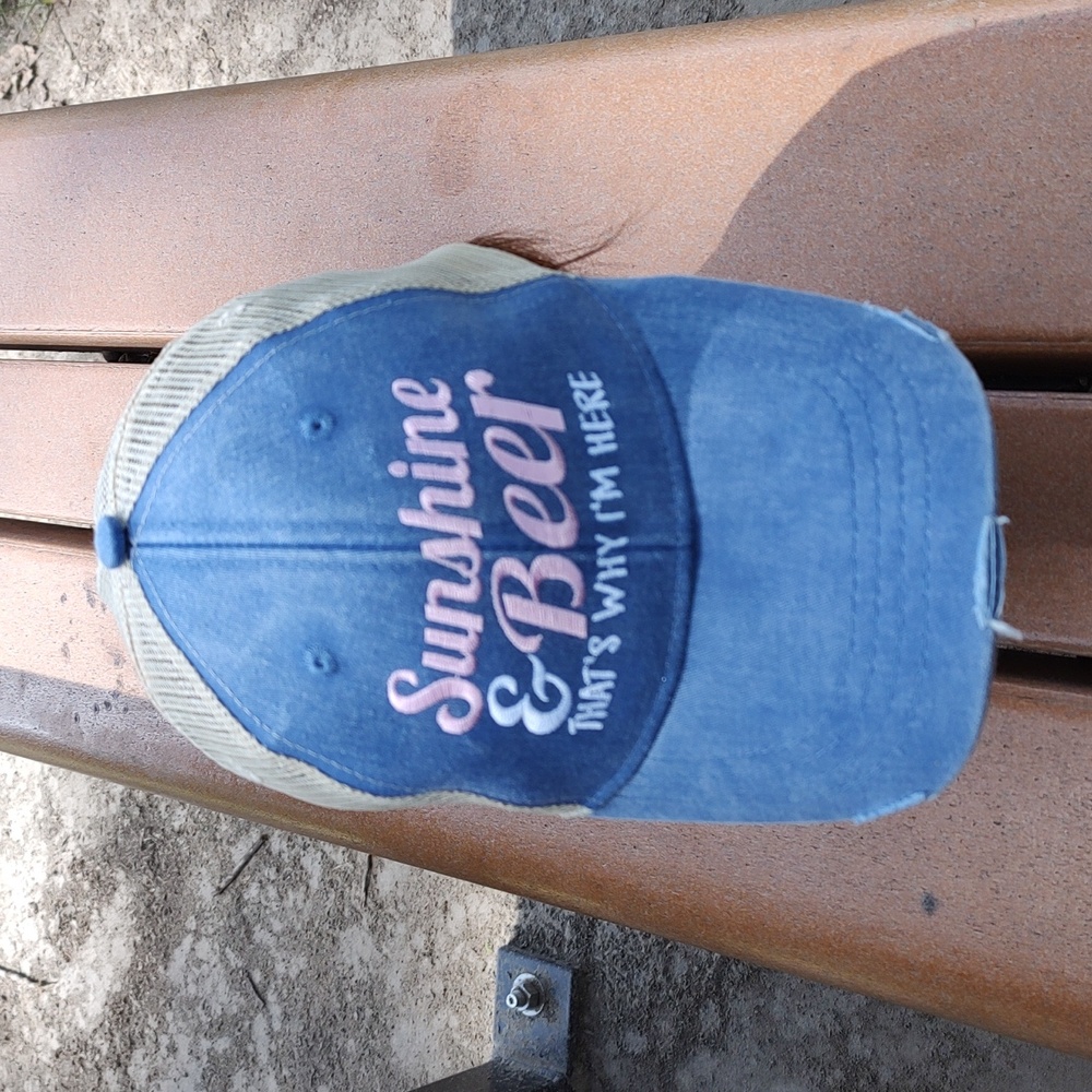 Sunshine & Beer That's Why I'm Here Trucker Mesh Distressed Snapback Hat Cap